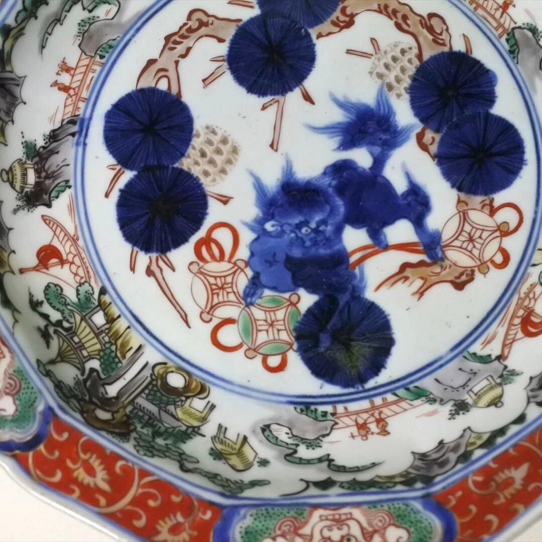 江戸後期　伊万里　色絵　獅子図　中皿　骨董品　アンティーク　h