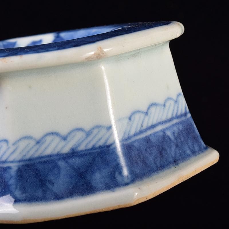 中国　青花　山水文　八角水孟　筆洗　V　R7988