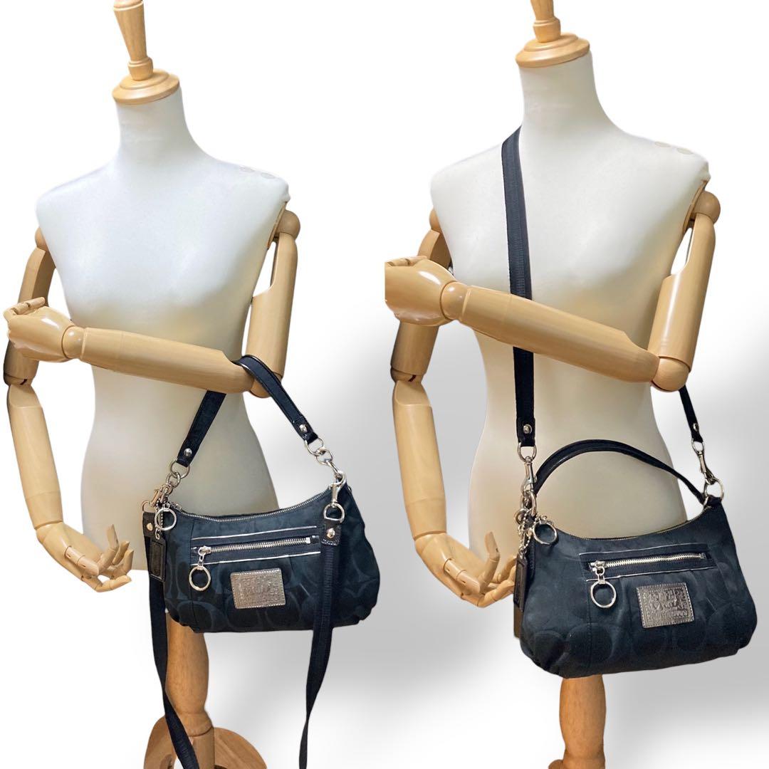 美品 コーチ ショルダーバッグ 2way ポピー キャンバス シグネチャー　黒