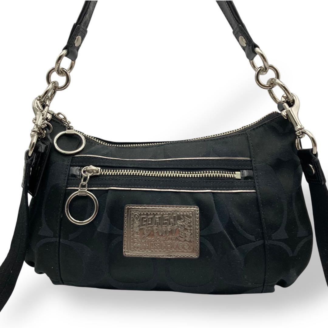 美品 コーチ ショルダーバッグ 2way ポピー キャンバス シグネチャー　黒