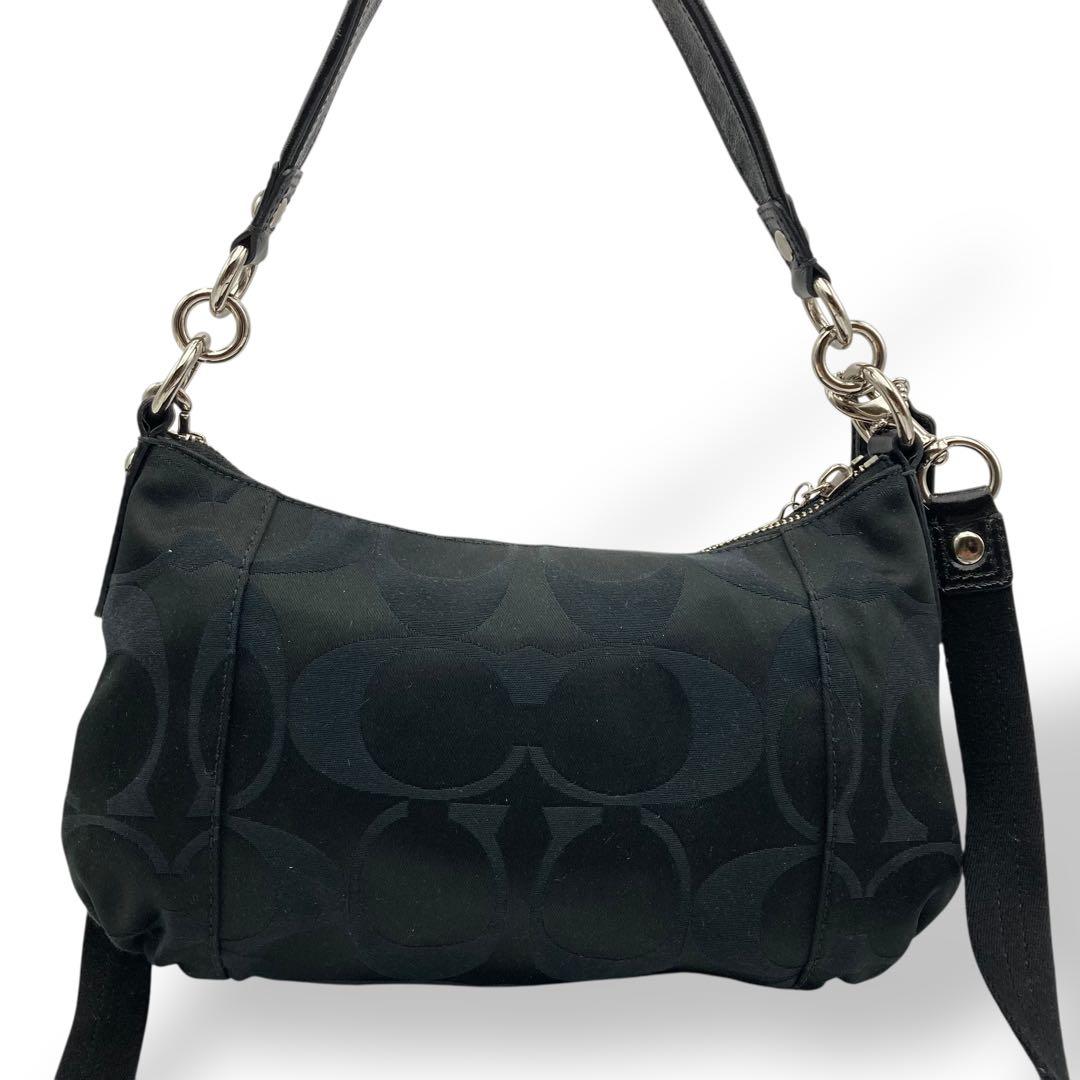 美品 コーチ ショルダーバッグ 2way ポピー キャンバス シグネチャー　黒