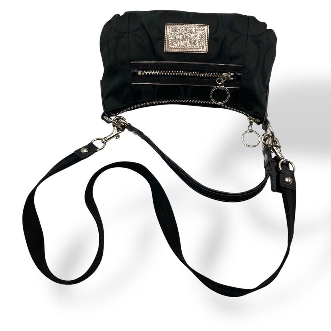 美品 コーチ ショルダーバッグ 2way ポピー キャンバス シグネチャー　黒