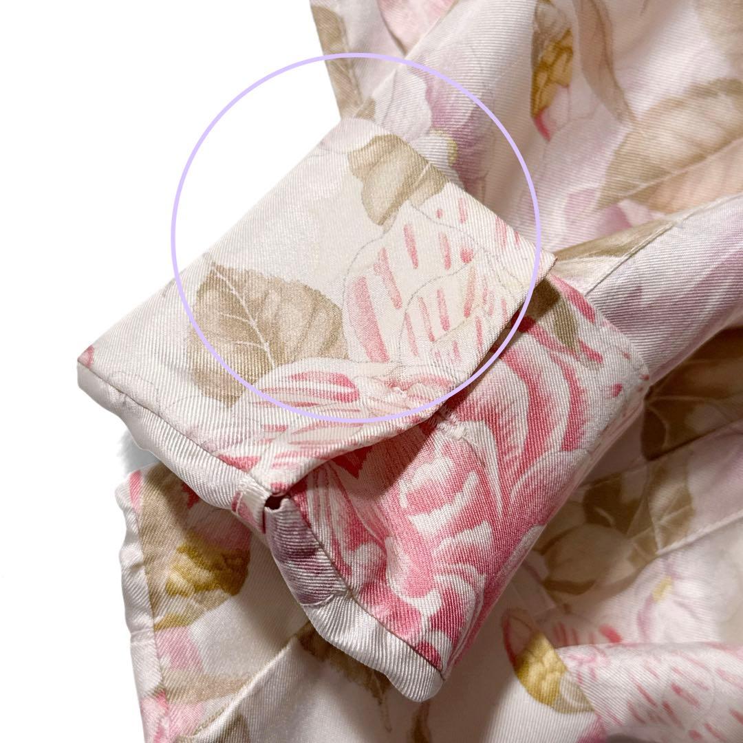 サルヴァトーレフェラガモ 花柄 シルク ボウタイ 長袖 シャツ 絹 38 ピンク