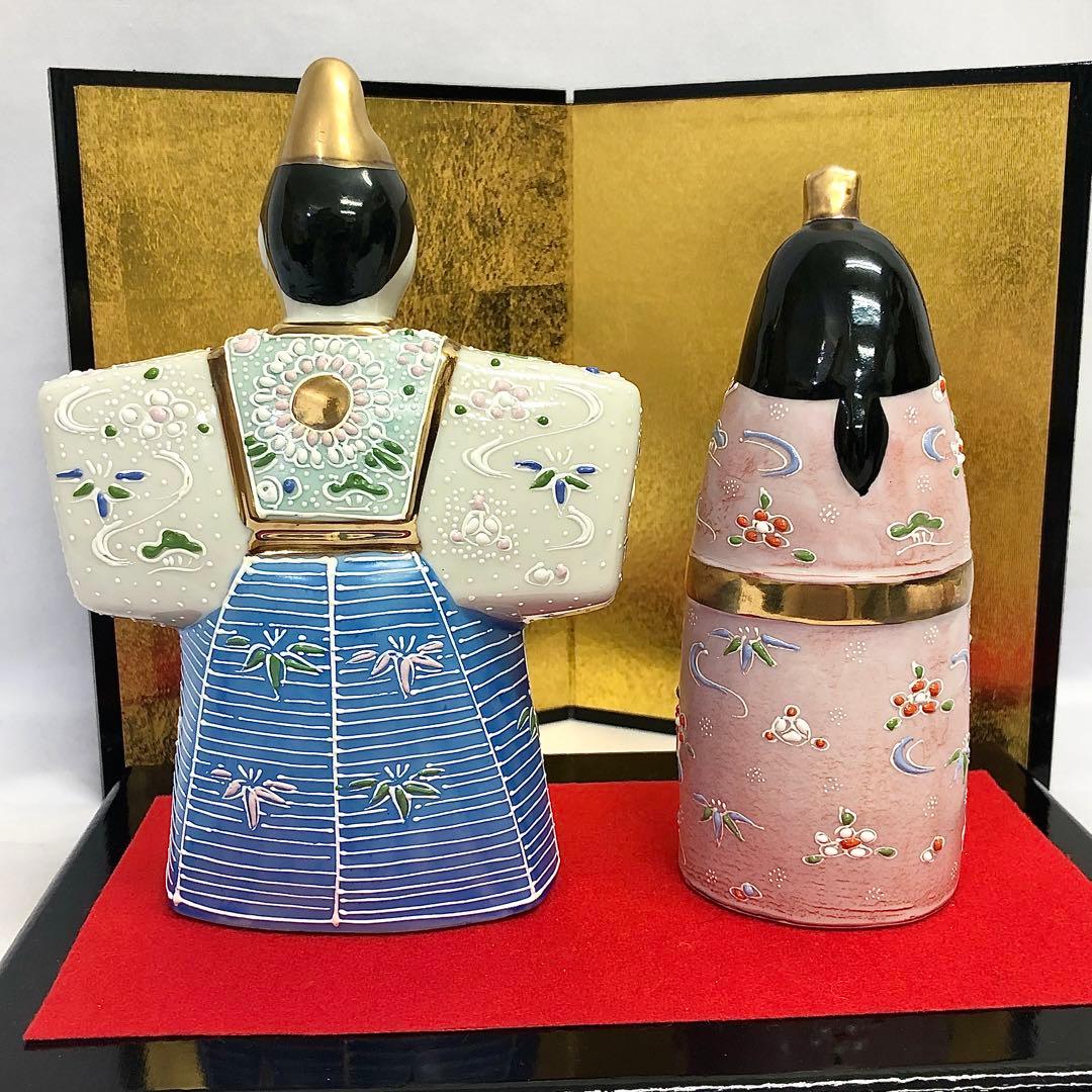 【13】九谷焼 雛人形 親王飾り 陶器製 5号 立雛 白 お雛さん 美品