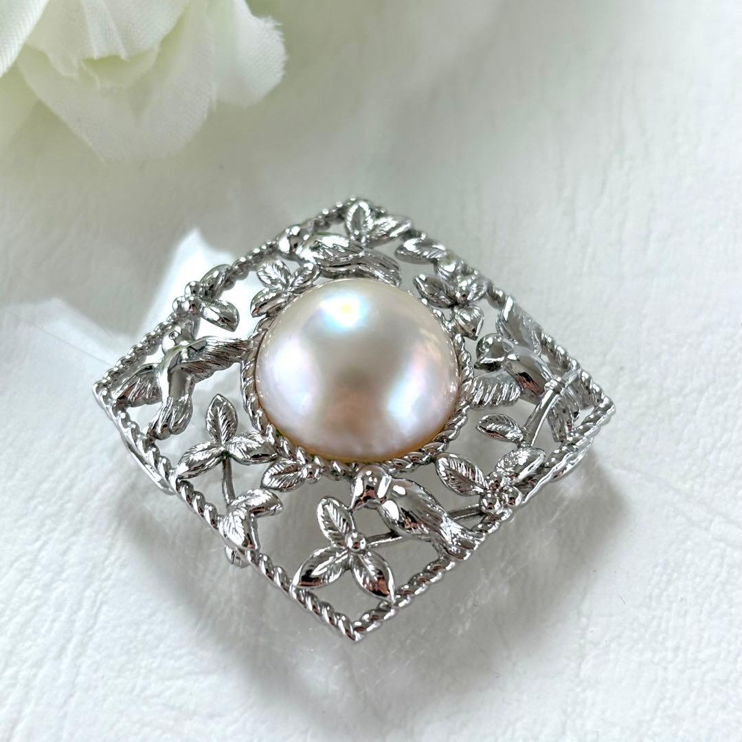 433【タサキ】シルバー　マベパール　2way ブローチ　トップ