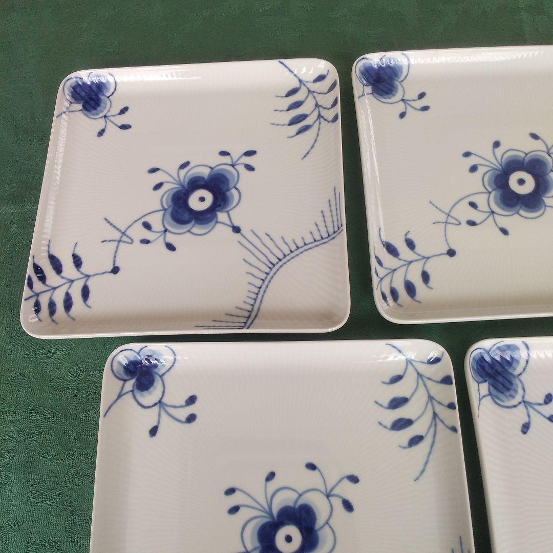 ロイヤルコペンハーゲンブルーフルーテッドメガスクエアディッシュ未使用5枚