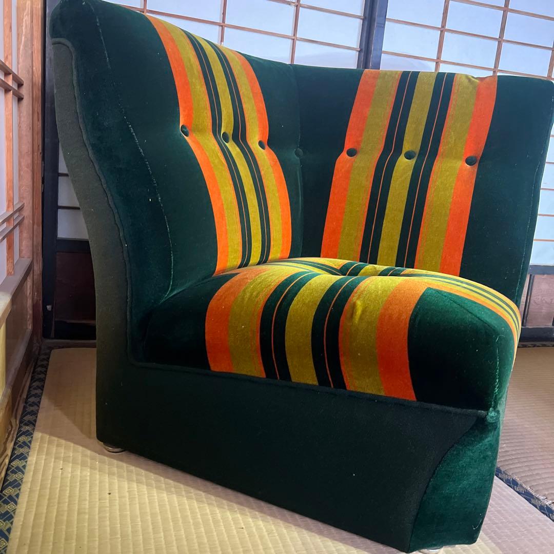 ストライプ　一人掛けソファ 緑色