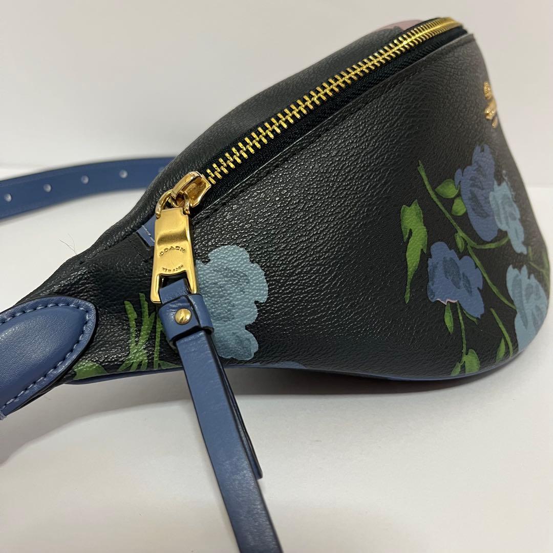 希少✨極美品✨コーチ　ボディバッグ　ウエスト　フローラル　花柄　レザー　濃紺