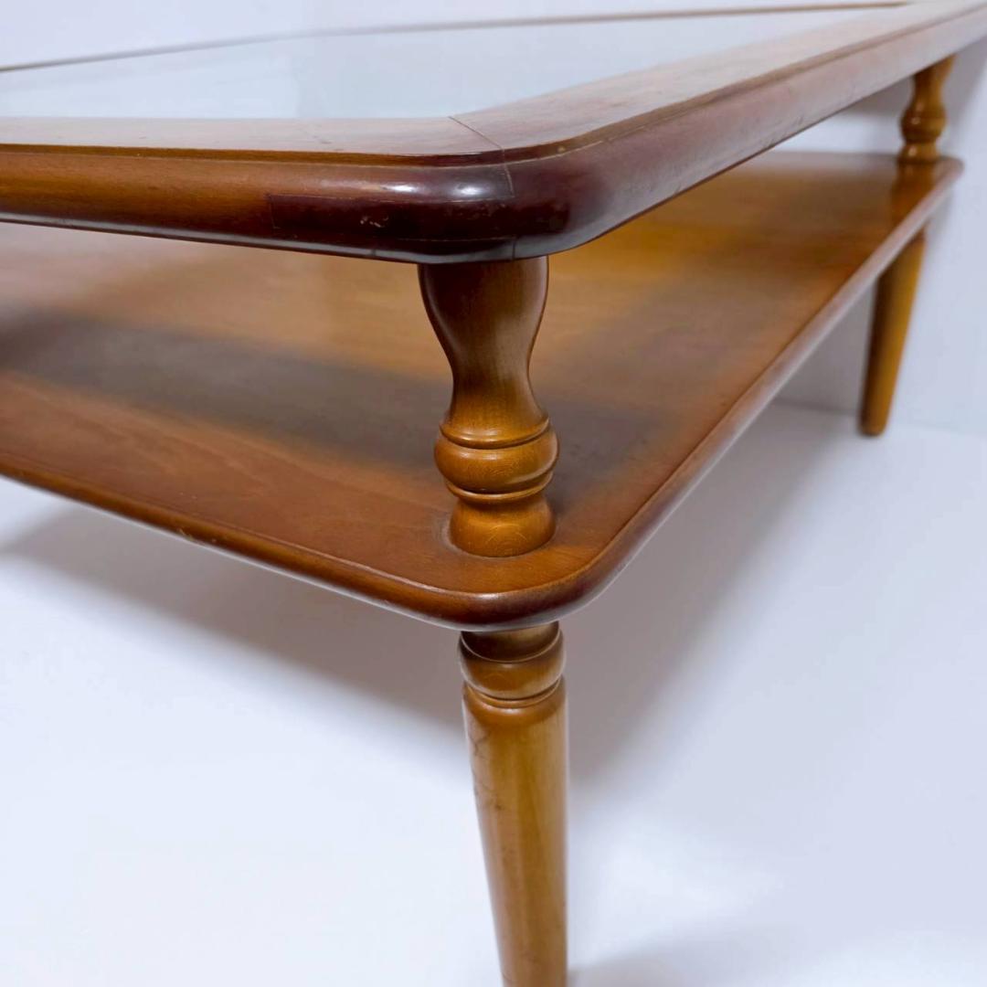 コロニアルデザイン 木製ガラステーブル コーヒーテーブル 昭和レトロ