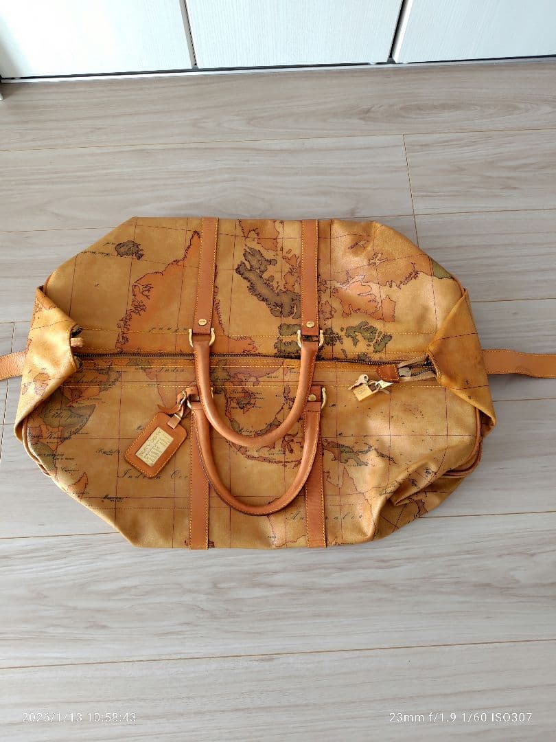 プリマクラッセ　地図柄 レザー ボストンバッグ