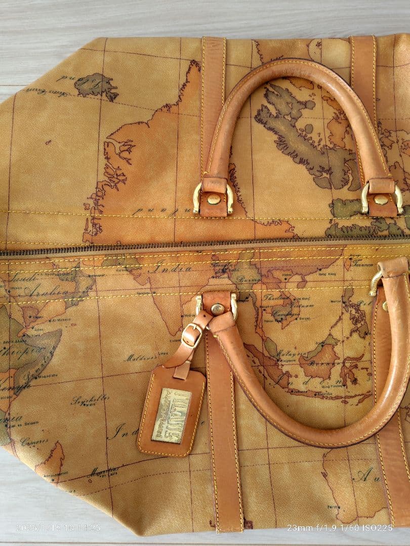 プリマクラッセ　地図柄 レザー ボストンバッグ