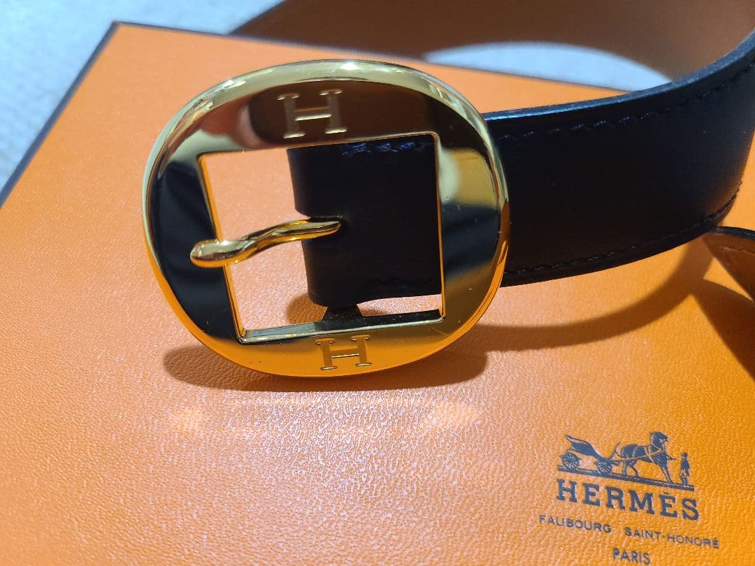 HERMES ブラック ベルト Hロゴバックル