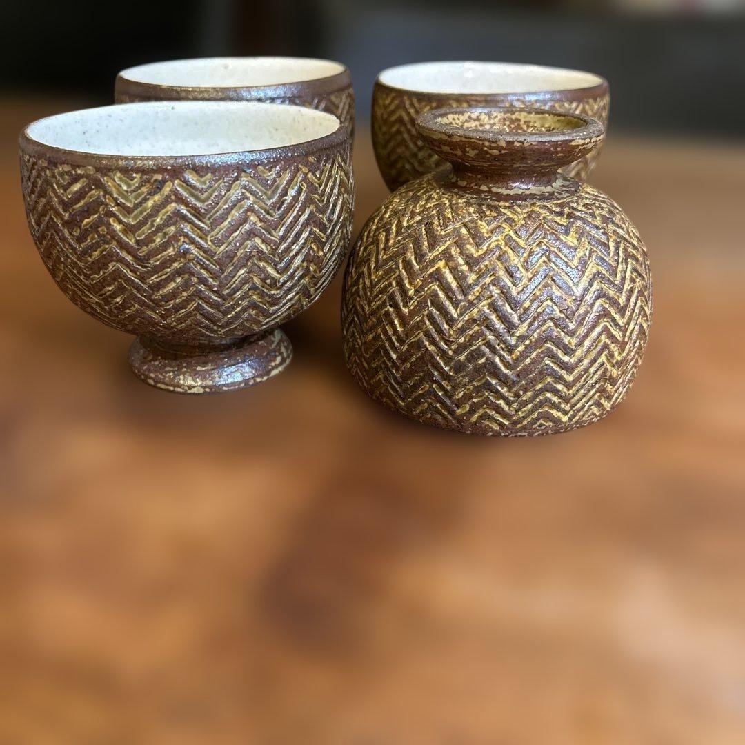 【羅以音窯】 ✴️3度目の値下げ✴️ヘリンボーン模様の陶器食器お纏め8点セット