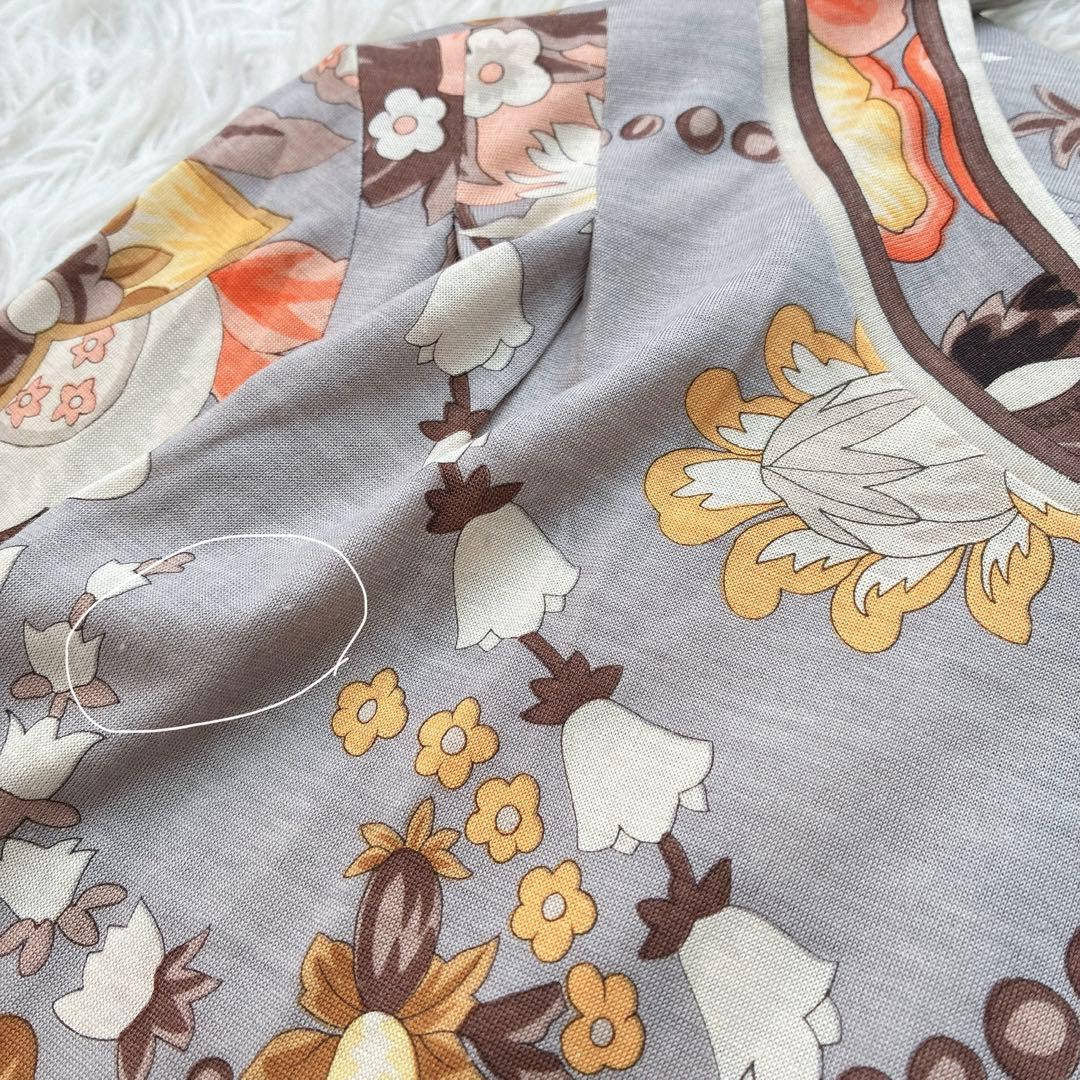 LEONARD レオナール シルク ウール 花柄 トリム 長袖シャツ ブラウス