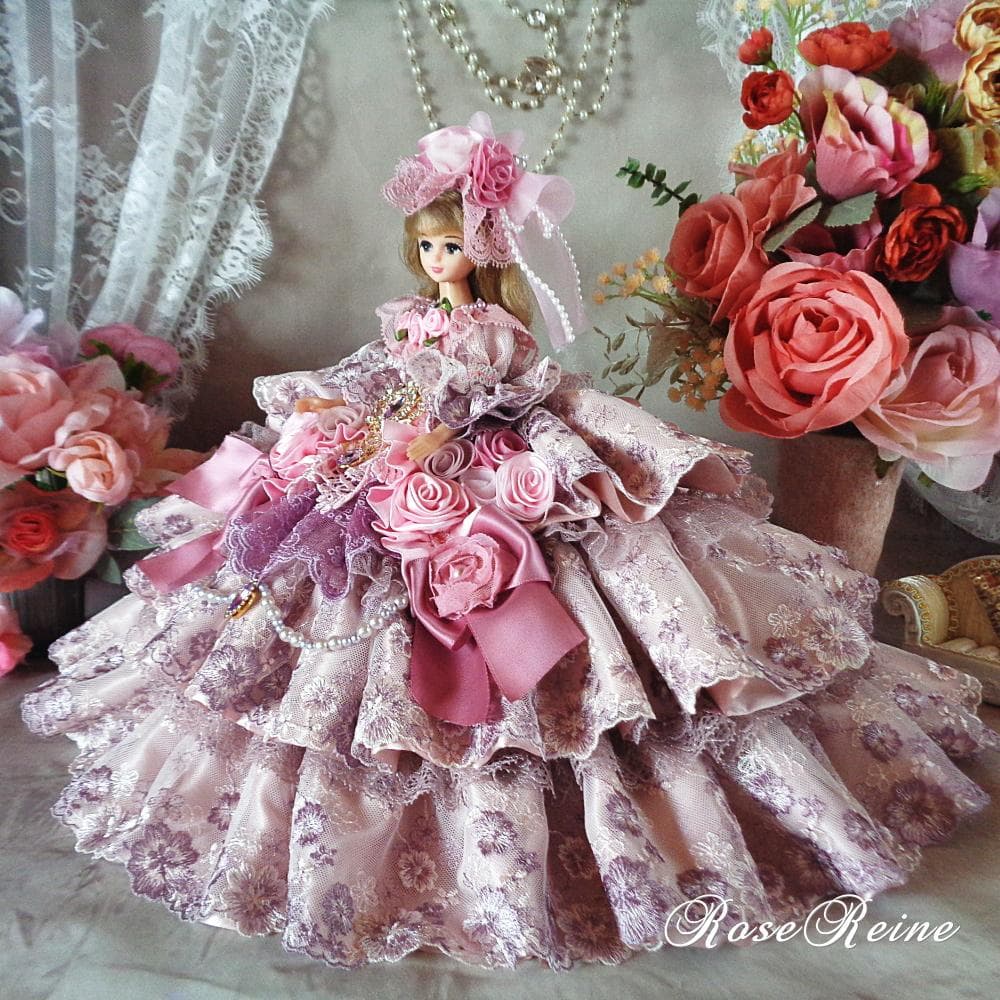 XmasSale アンネローゼ王妃クラシカルモーブピンクの豪華フリルドールドレス