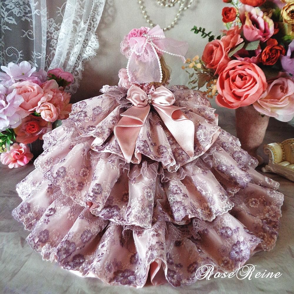 XmasSale アンネローゼ王妃クラシカルモーブピンクの豪華フリルドールドレス