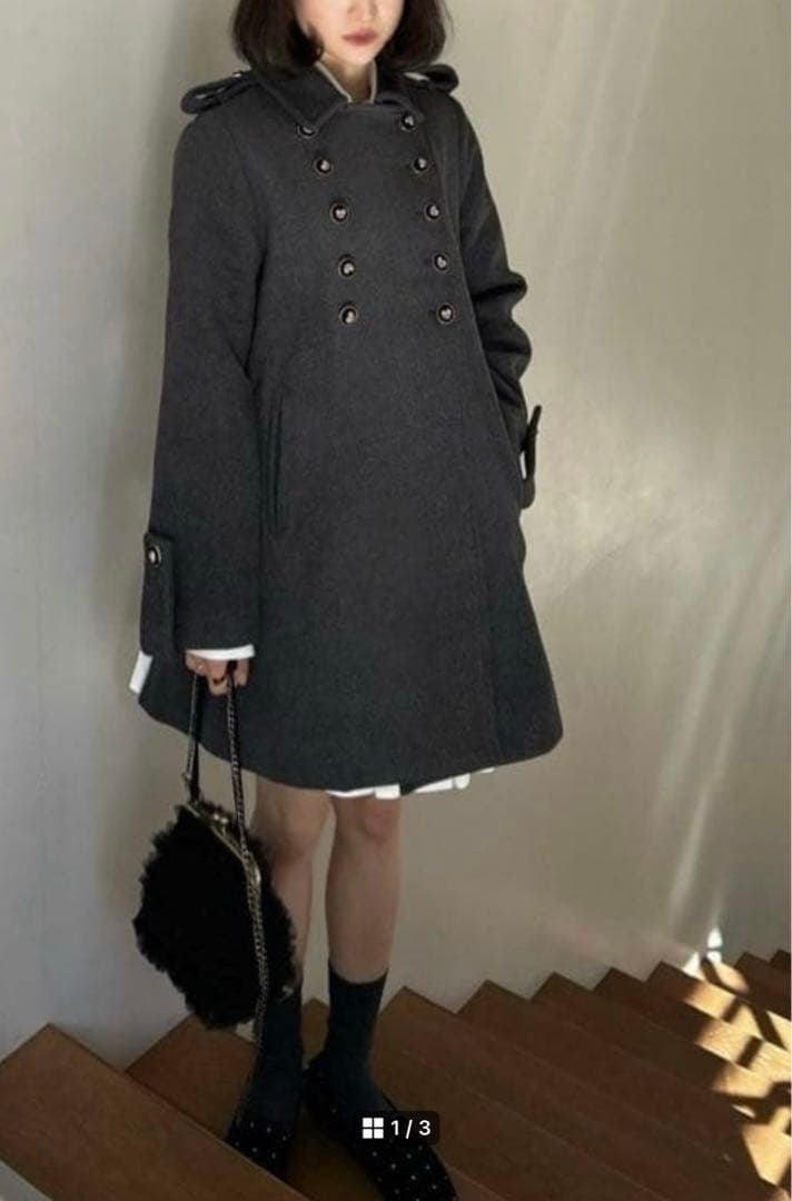 bibiy.olivia coat ビビィ　オリビアコート　ハートボタン　グレー