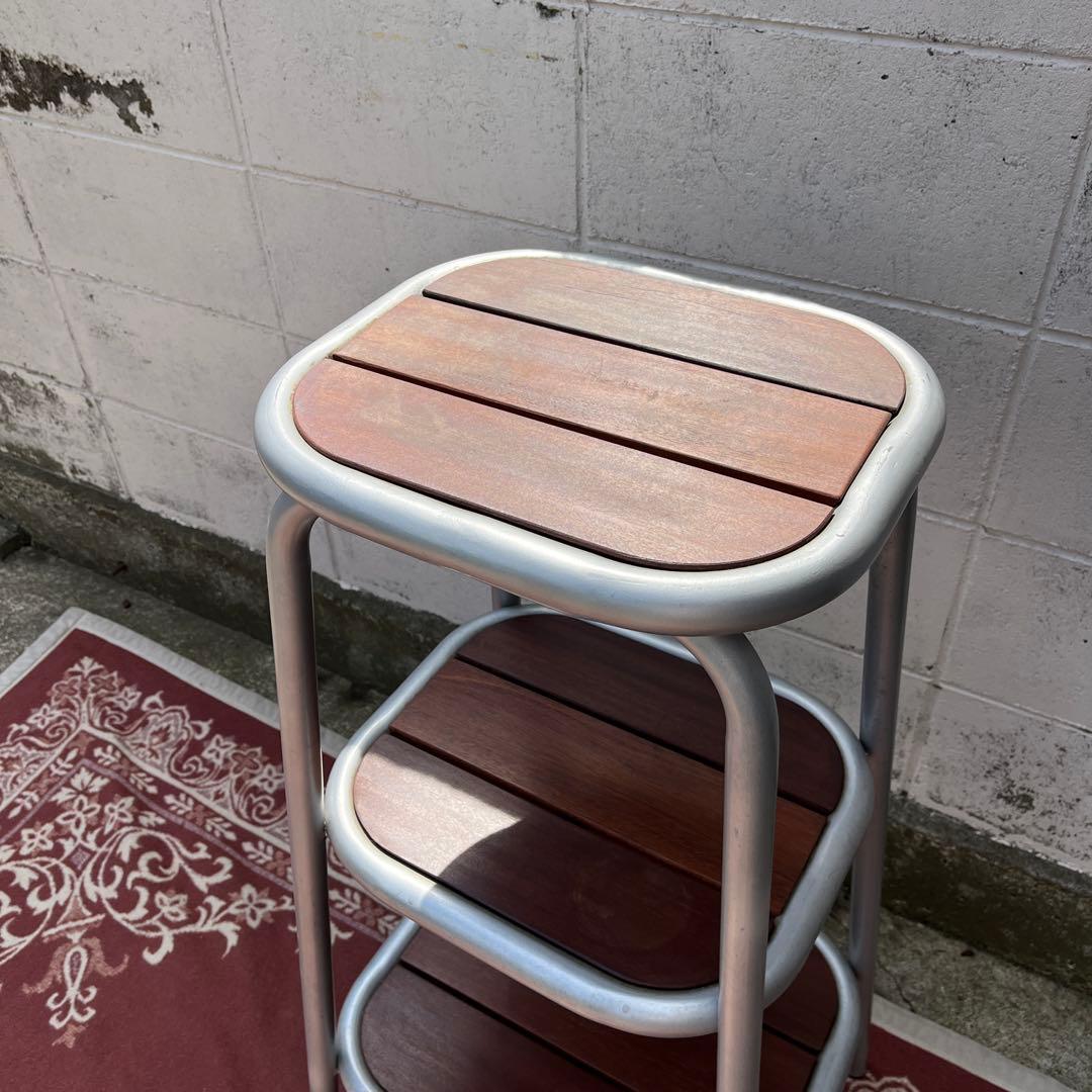 高強度 古家具◾️パイプフレーム×木製天板 3段 飾り台 ディスプレイ台 花台