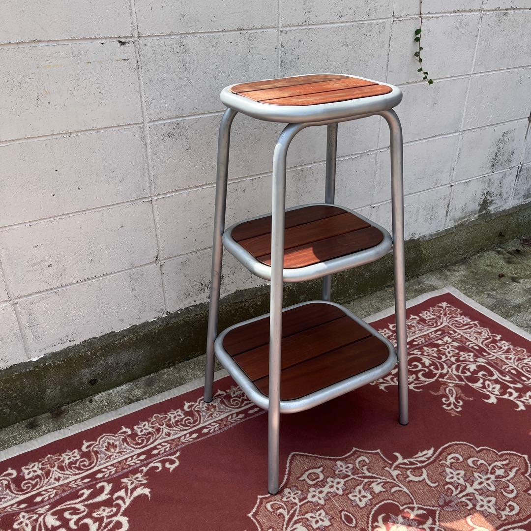 高強度 古家具◾️パイプフレーム×木製天板 3段 飾り台 ディスプレイ台 花台