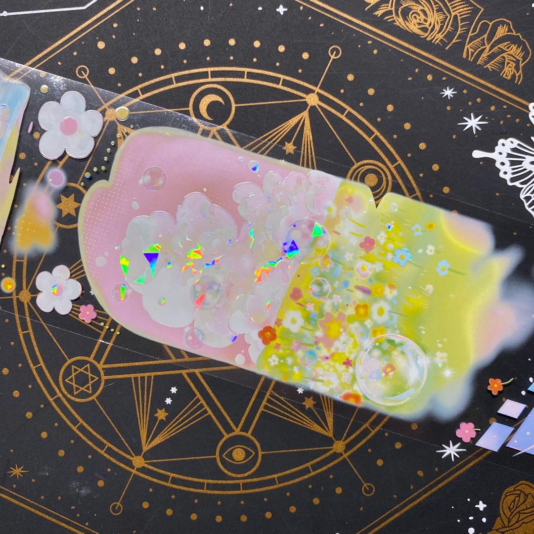 【9154】海外　マステ　中古巻　PETマスキングテープ　雲　金魚　装飾系