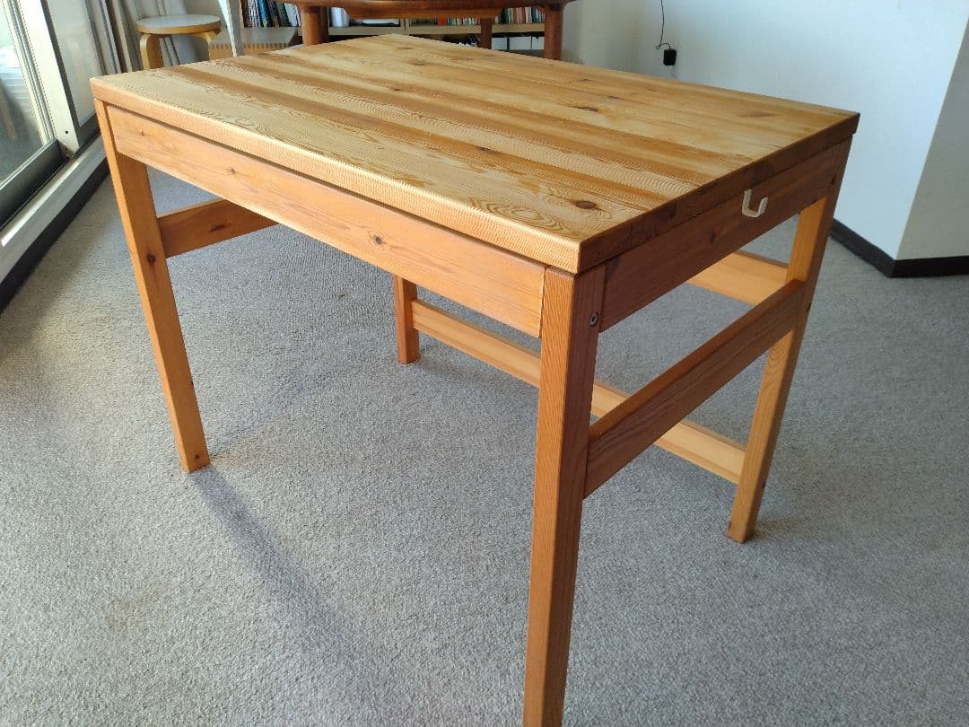 【訳あり良品】MUJI無印 パイン材デスク86cm引出付/ワークテーブル/学習机