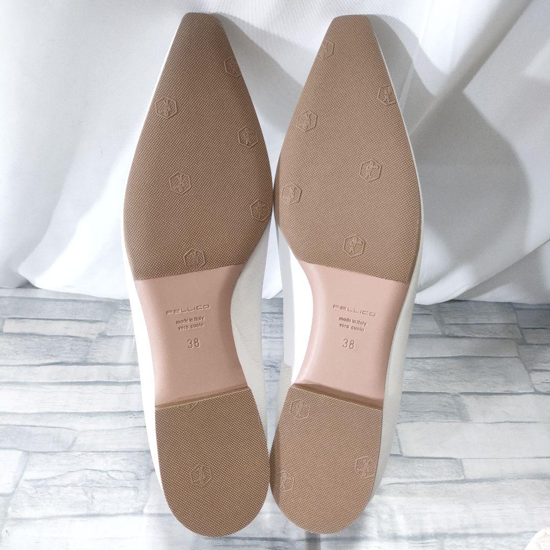 未使用品✨ペリーコ　DAMA　レザーフラットパンプス　白　38　保存袋付き