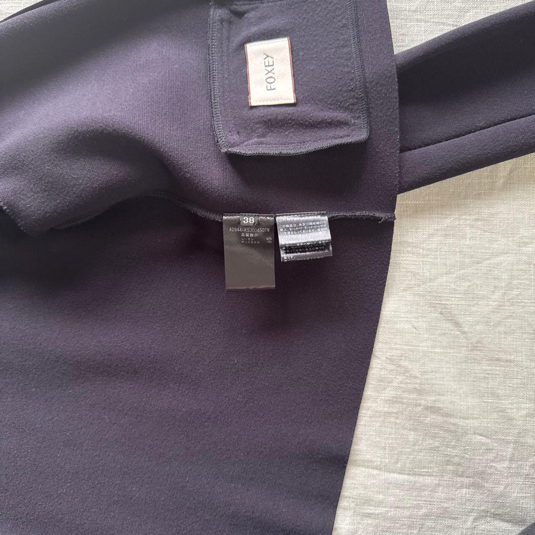 フォクシー　Foxey ノーカラージャケット　ネイビー 38 美品