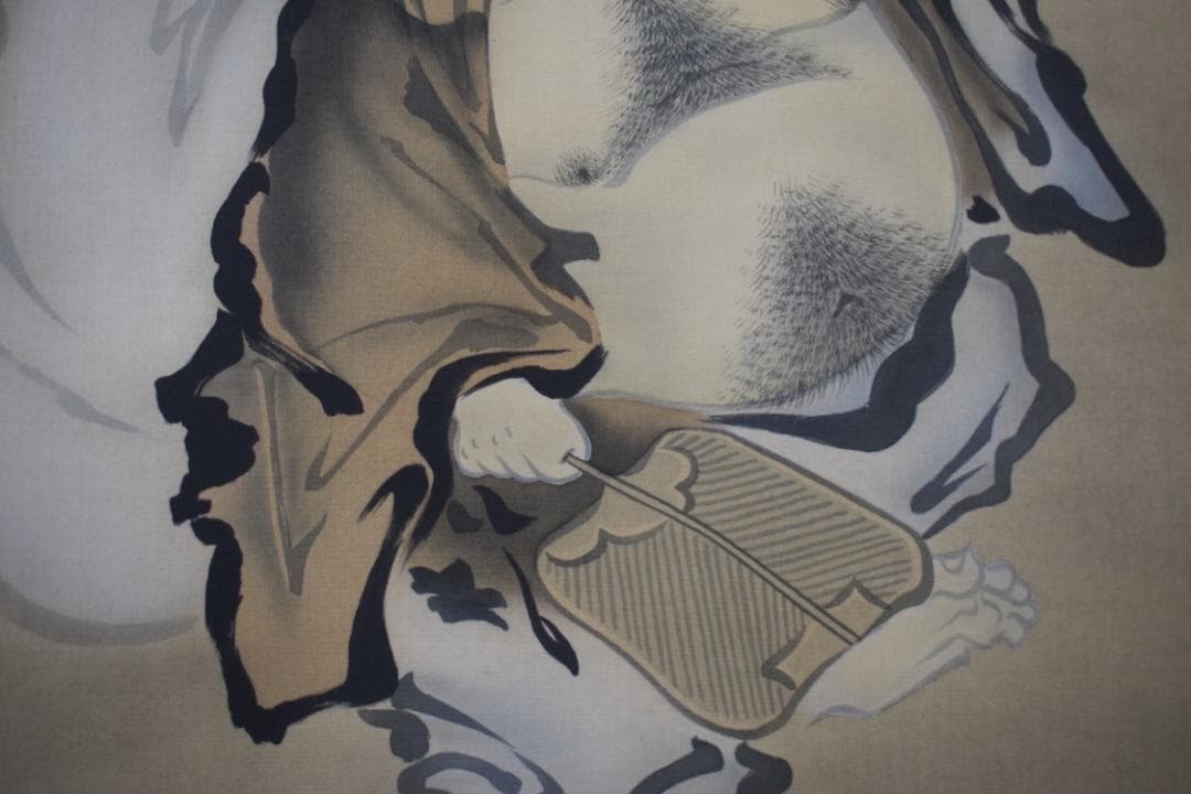 【真作】福田桂山/川渡布袋図/掛軸☆宝船☆Y-994　JM