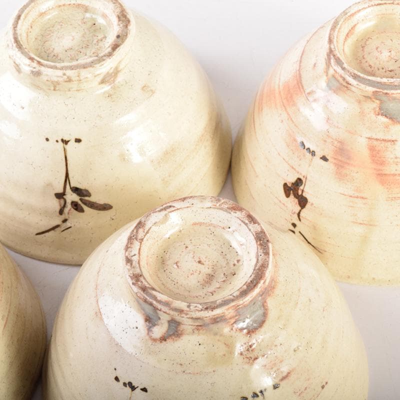 茶道具　志野焼　絵志野　西山窯　数茶碗　五客　合わせ箱　V　7016A