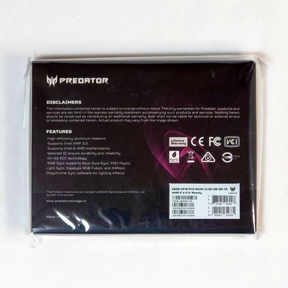 メモリー Predator Vesta II DDR5 32GB 6000MHz