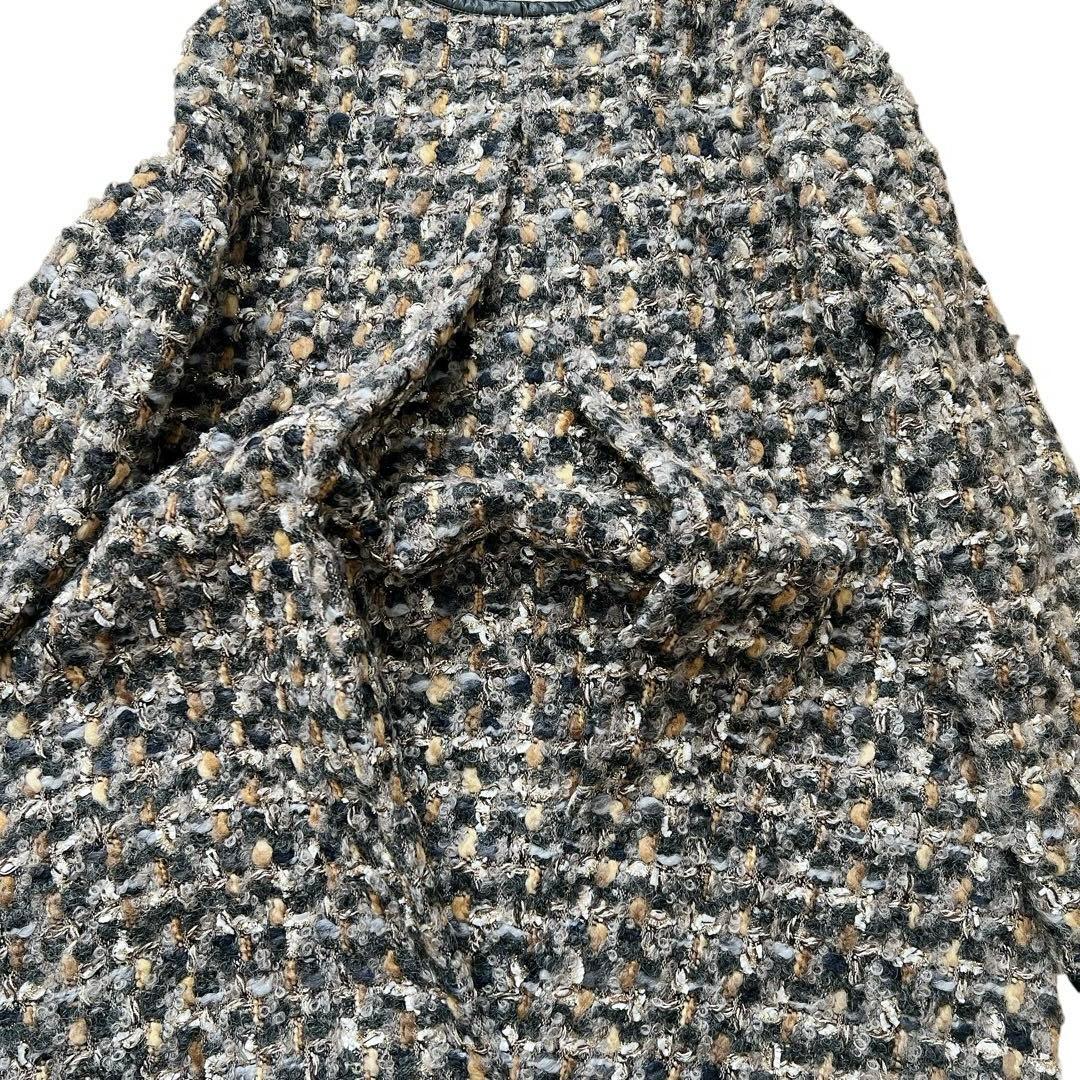 allureville　ツイードノーカラーコート　ジャケット　金ボタン　2