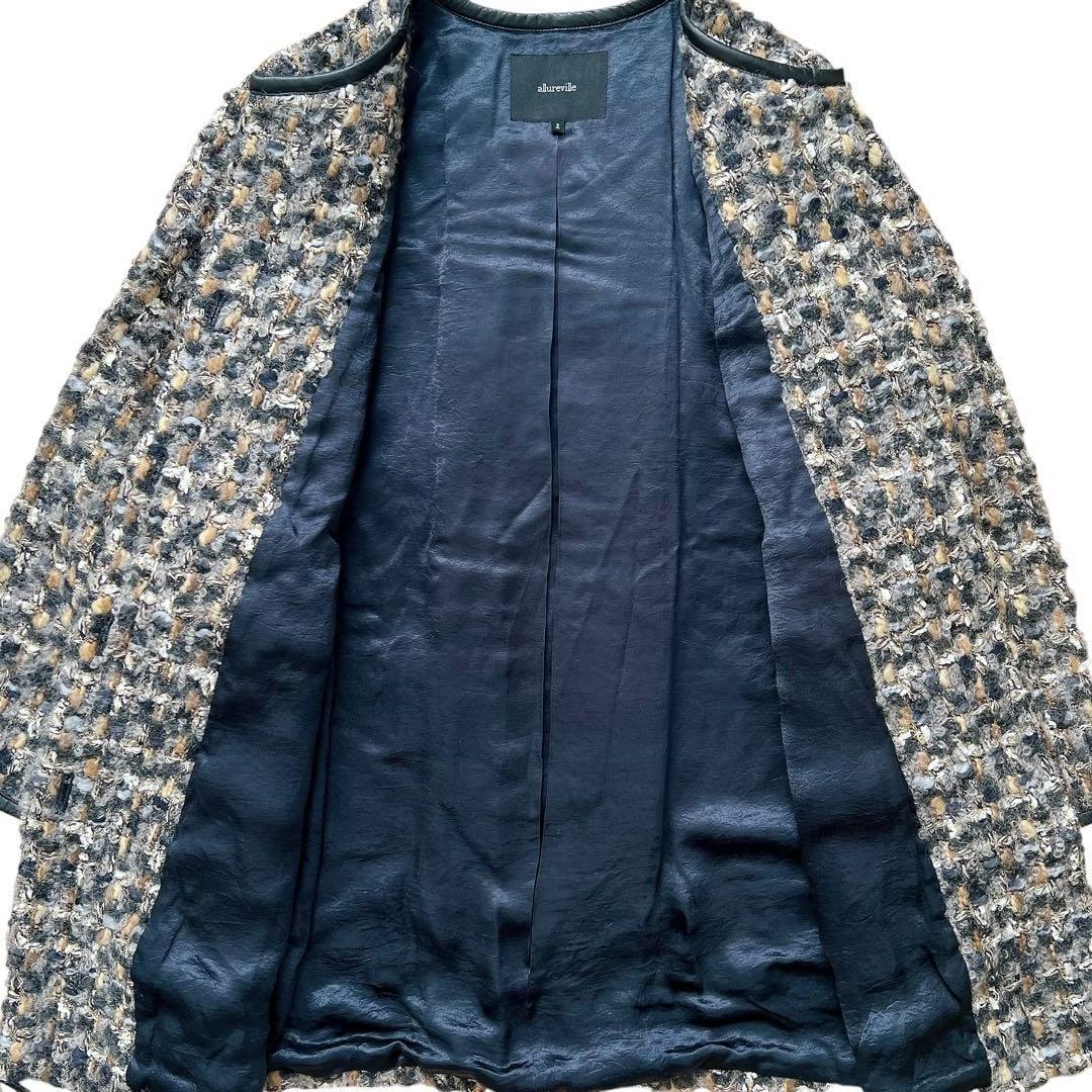 allureville　ツイードノーカラーコート　ジャケット　金ボタン　2