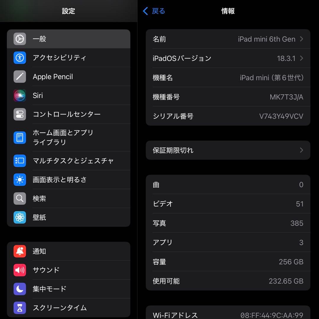 iPad mini 第6世代 256GB Wi-Fiモデル