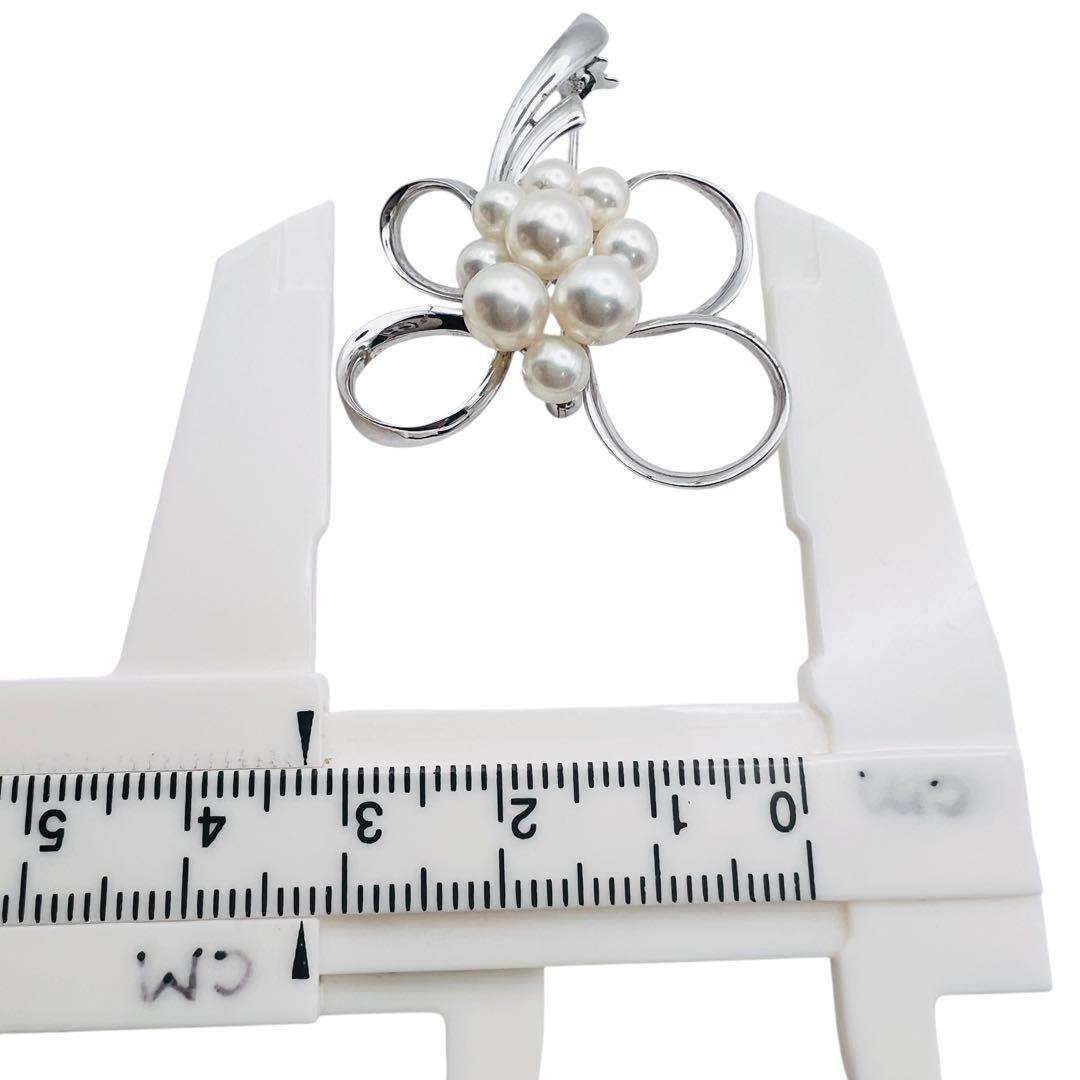 美品　ミキモト　あこやパール　真珠　9粒　シルバー　フラワー　ブローチ