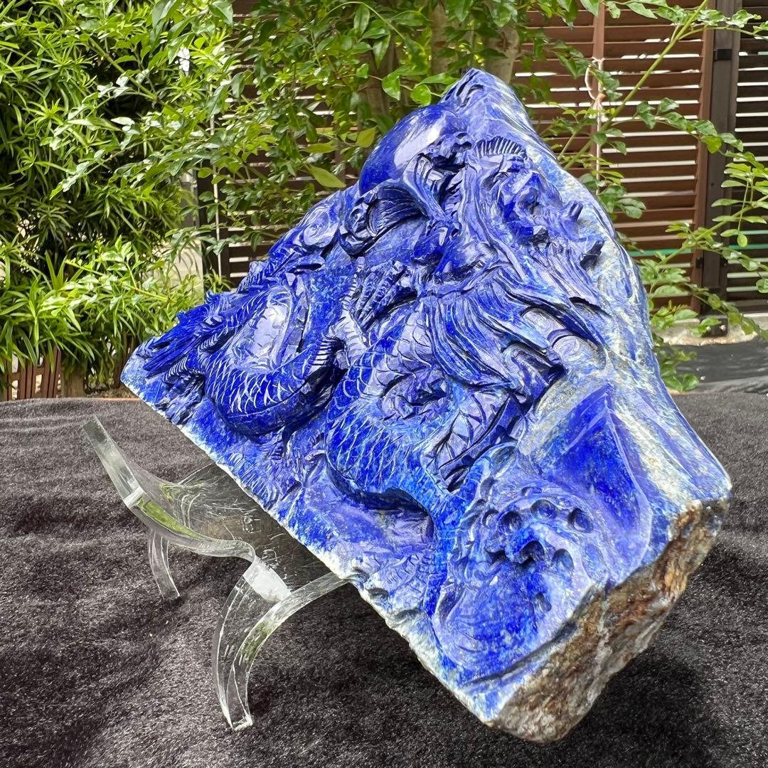 新年開運にも✨極上の逸品☆青龍✨ラピスラズリ 龍彫り 原石 天然石 置物 一点物