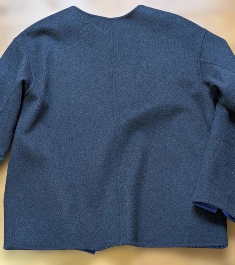 INDIVI　ウール混リバーショートコート　ネイビー×ブルー　36