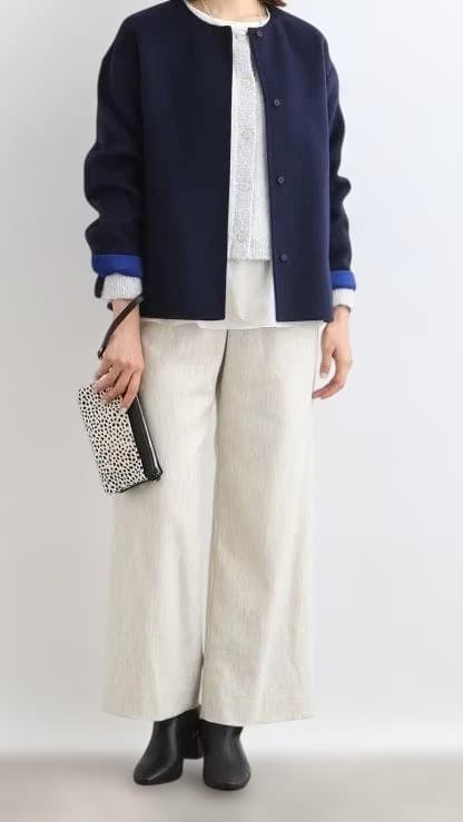 INDIVI　ウール混リバーショートコート　ネイビー×ブルー　36