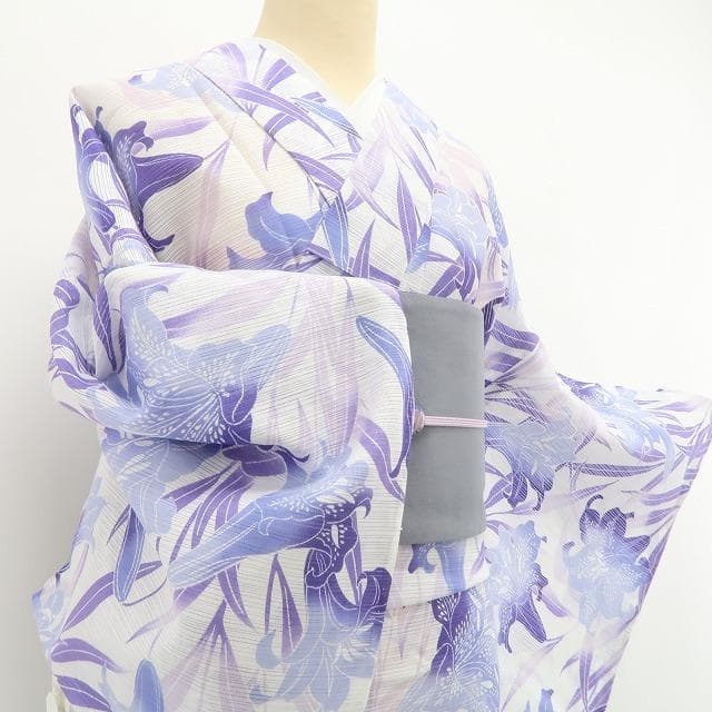 新品 綿絽 撫松庵 百合ぼかし 洗える夏着物”百合の花景色”小紋 浴衣 6265