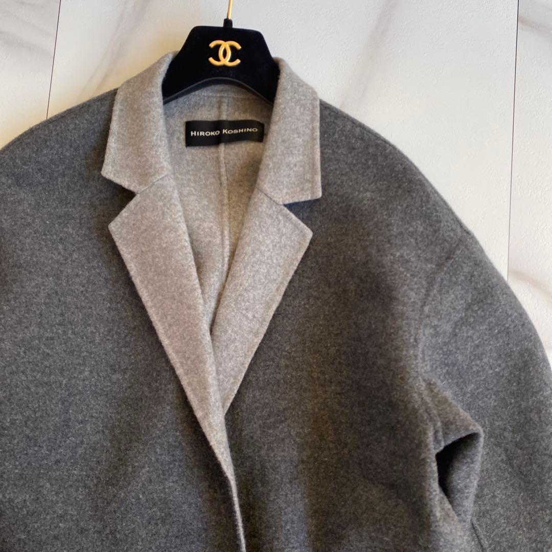 美品 近年 ヒロココシノ HIROKO KOSHINO ウール リバーコート