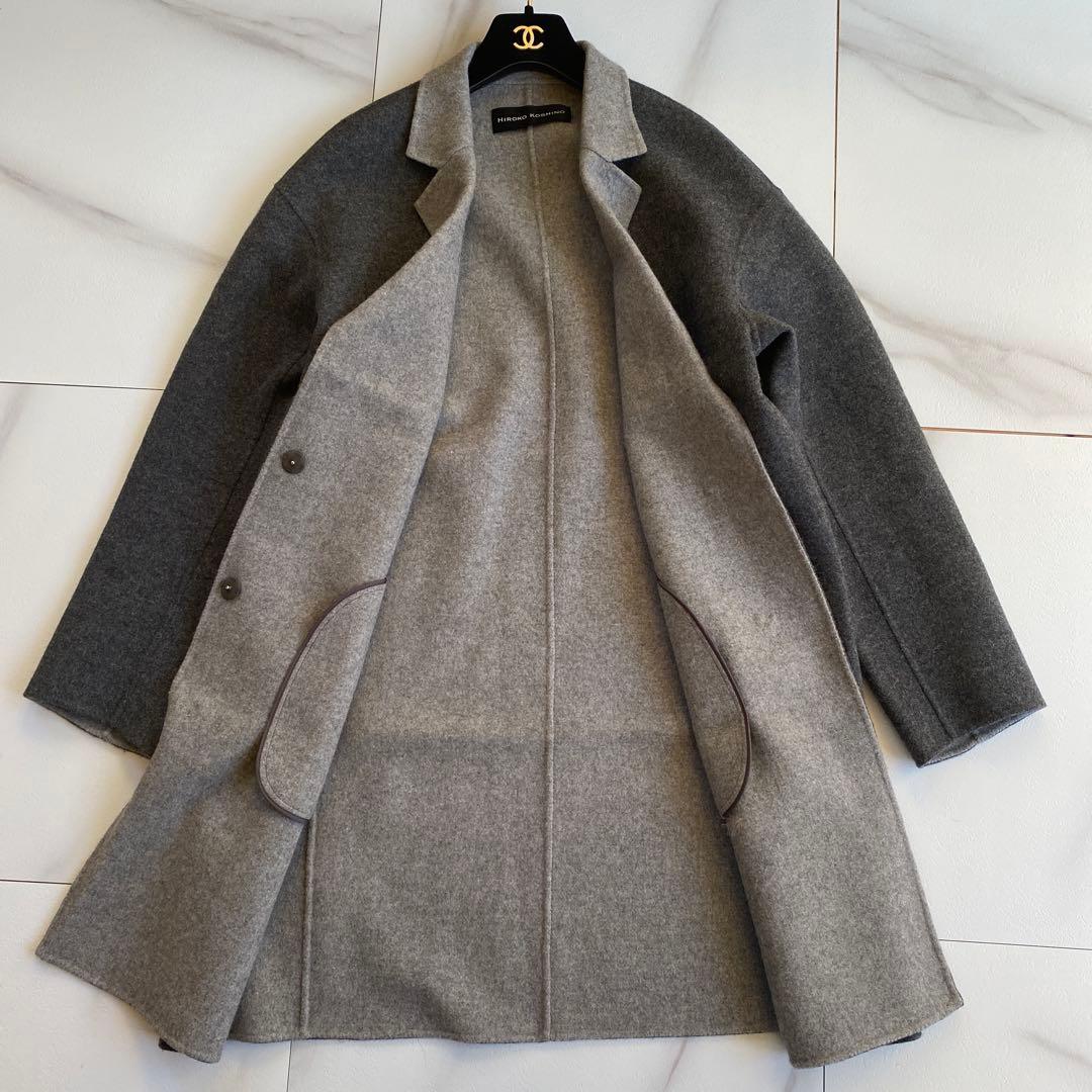 美品 近年 ヒロココシノ HIROKO KOSHINO ウール リバーコート