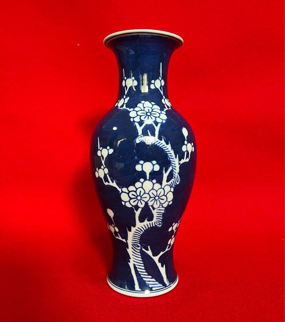 中国美術 古玩 景徳鎮製 染付 青花留白 花瓶 花入 花器 置物