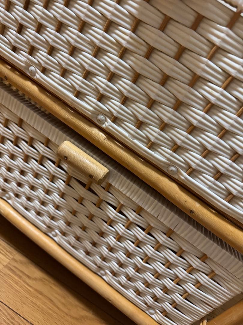 ミッフィー　ピンク　籐ラタン　大型 蓋付 バスケット3段　昭和レトロ　レア　希少