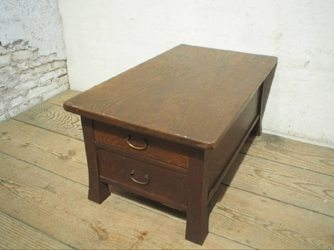 1080 アンティーク　両面収納のローテーブル　文机　陳列台　引き出し　レトロ