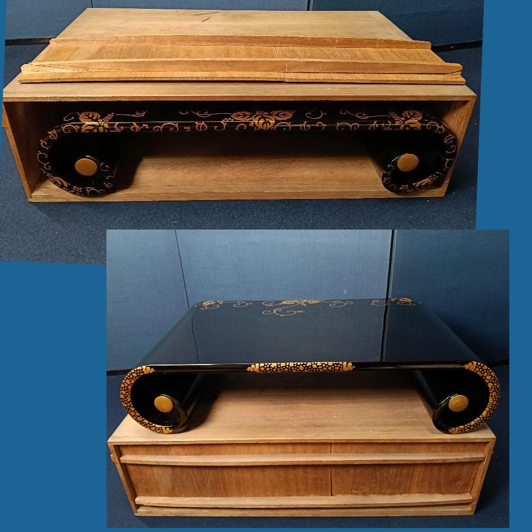 AO34 輪島塗 巻卓 蒔絵 草花蒔絵 花台 香炉台 飾台 木箱入