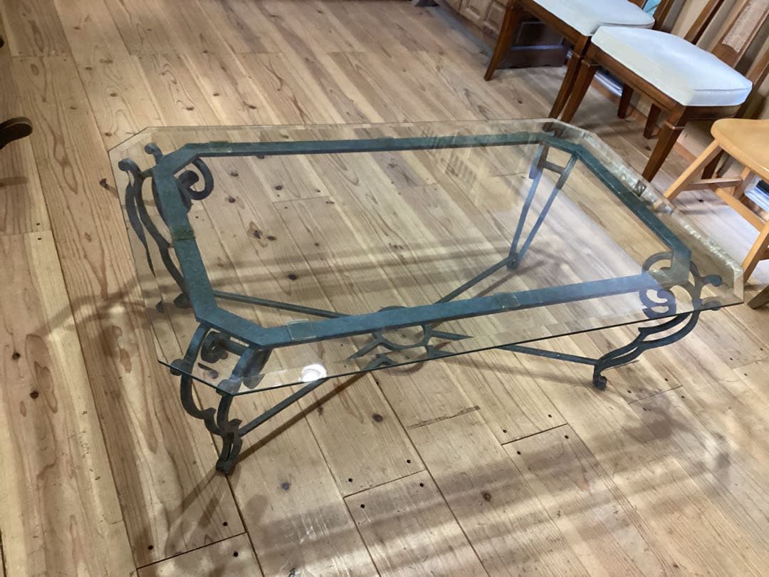 ガラステーブル　長方形　猫足　リビングテーブル　ローテーブル