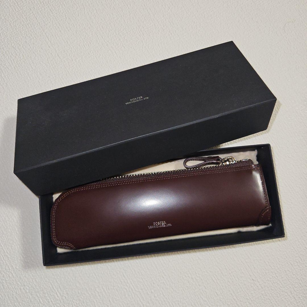 PORTER ダークブラウン レザー ペンケース