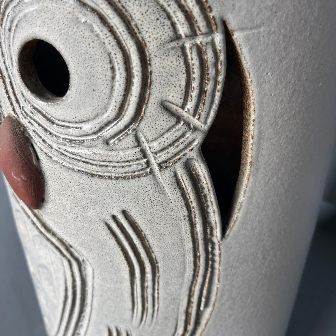 信楽焼傘立て  ふくろう彫 高さ42cm