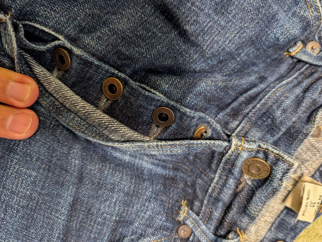 I*様 ダブルアールエル　ダークブルー ストレートデニム フライボタン 33×3