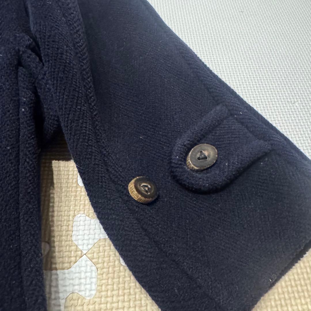 【MoorBrook製生地】ダッフルコート　ヘリンボーン ネイビー 英国製 L