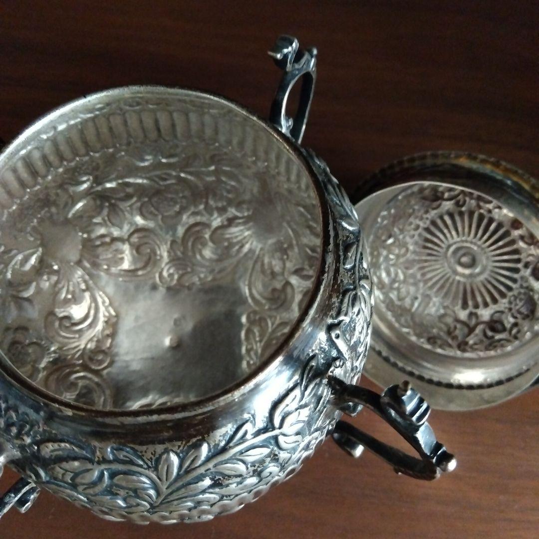 アンティーク ティーセット 銀メッキ 彫刻装飾 ヴィクトリアン風